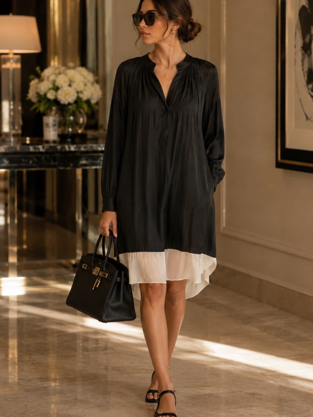 Ulla Johnson dark Olive & white silk midi dress.